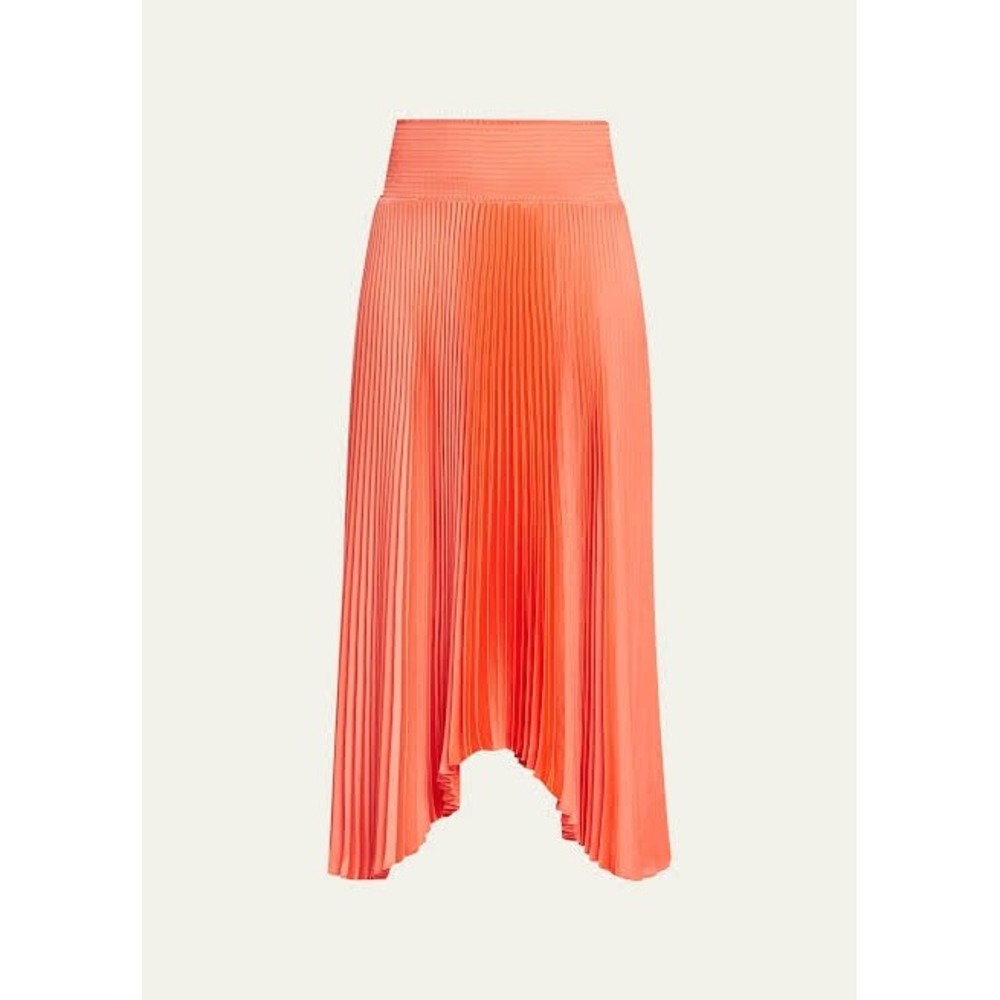 A.L.C. Sonali Pleated Midi Skirt Spiced Coral Satin Smocked Handkerchief Hem 12